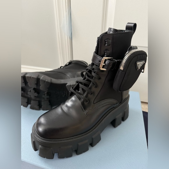PRADA Monolith with Side Pocket Ankle Boot Size US 7 Black - Picture 14 of 17